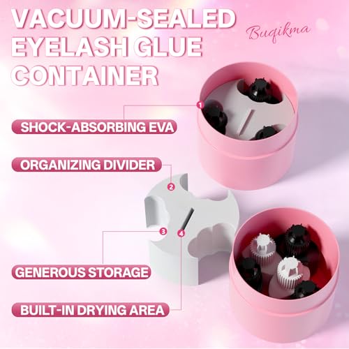 Buqikma Lash Eyelash Glue Holder Storage Container Air Tight, Pink