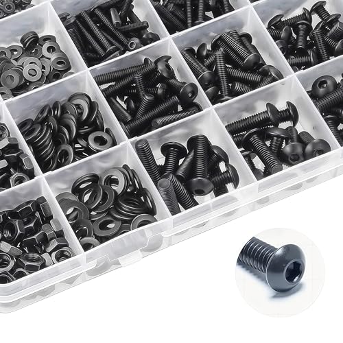 240 Pcs M5 Screws Assortment Kit, M5x6mm/8mm/10mm/12mm/16mm/20mm/25mm/30mm, Metric Hex Button Head Socket Cap Screws Nuts Washers Kit with Wrench, Black Zinc Plated M5 240Pcs 6mm-30mm