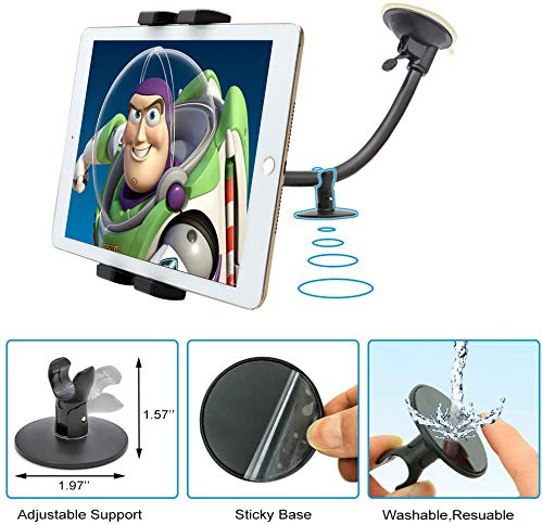 Windshield Tablet Mount for Car, Gooseneck Tablet Holder Windscreen with Suction Cup [Flexible Long Arm 12 inch] for 4-12.9" Tablet & Phones, iPad Pro/Air/Mini, Galaxy, Lenovo, iPhone etc