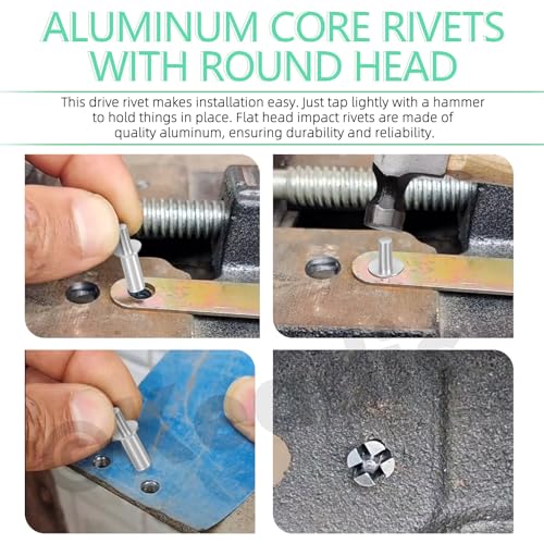 Keadic 100Pcs M6.4 Countersunk Aluminum Core Rivets with Round Head Assortment Set,15/20/25/30mm Knock Drive Expansion Solid Rivets for Home Electronic Equipment