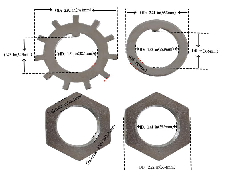 Replacement 1-1/2" Trailer Spindle Washer Nut Kit K71-367-00 Fits Dexter 9K 10K GD Round Spindle End Axle