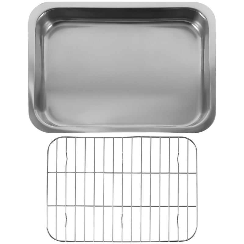 Cabilock Stainless Steel Baking Tray with Rack Rectangular Roasting Pan and Oven Tray Set for Baking Roasting Lasagna Chicken Turkey 14.17 X 10.23 X 2.36 in 36x26x6cm