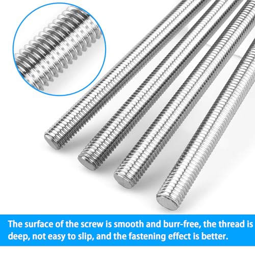 6pcs M10 x 200mm Fully Threaded Rod, 1.5mm Thread Pitch,304 Stainless Steel Right Hand Threads Rods, with Nuts and Flat Washer,for Clamps, Hangers and U-Bolts (M10 x 200mm)