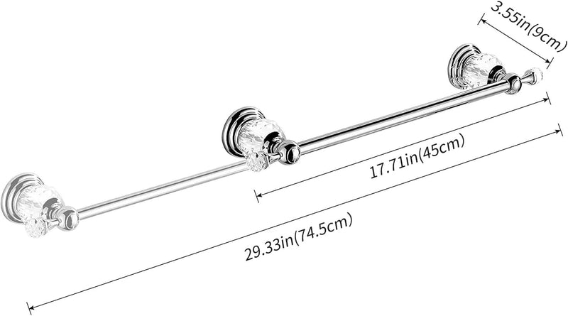 WNEBAHT Crystal Chrome Towel Bar, Silver Adjustable Bathroom Towel Holder Bar, Single Towel Rack Hanger Home Towel Holder Rod for Bathroom Wall Mounted Bathroom Accessory