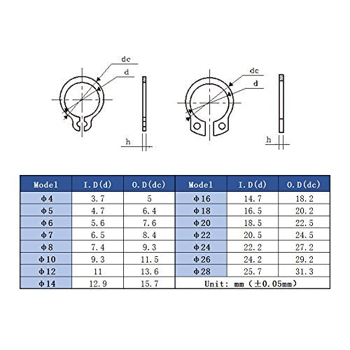 Hilitchi 300-Pcs [15-Size] External Circlip Snap Retaining Clip Ring Assortment Set - 304 Stainless Steel