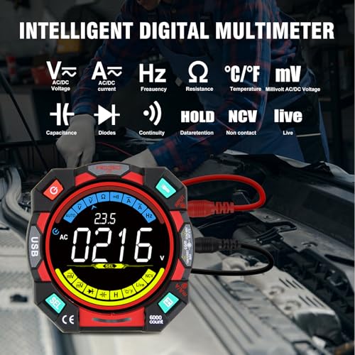 Digital Multimeter Tester 6000 Counts TRMS Auto-Ranging 600V AC/DC Voltage Black