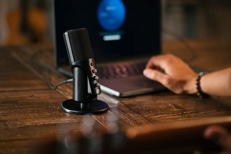 SENNHEISER Professional Profile - USB Cardioid Condenser Microphone & Table Stand, 1.2 m USB-C Cable - Mute Button, Built-in Headphone Jack, Gain, Mix & Volume Control, for PC & Mac,Black Profile Mic