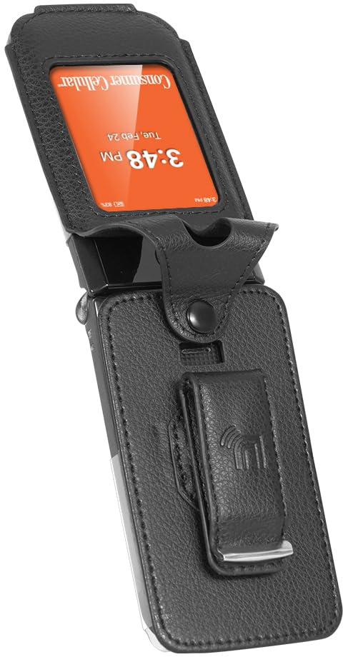 Fitted Series for Consumer Cellular Iris Easy Flip 2 Phone Case - Black | Vegan Leather, Form-Fit Cover, with Screen Protection, Keypad Guard, Rotating Metal Belt Clip, Also Fits SpeakEasy Flip 2026