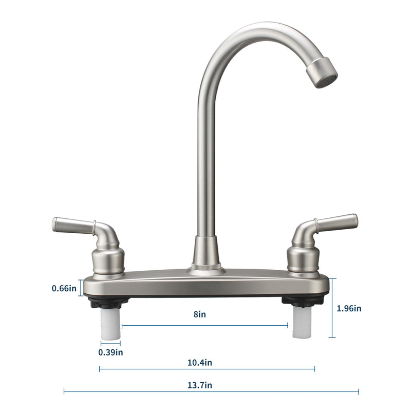 RV Non-Metallic Kitchen Faucet Brushed Nickel Two Handle-8 in Main Body-High Arch-360 Swivel Replace for Motorhomes, Travel Trailers,Campers