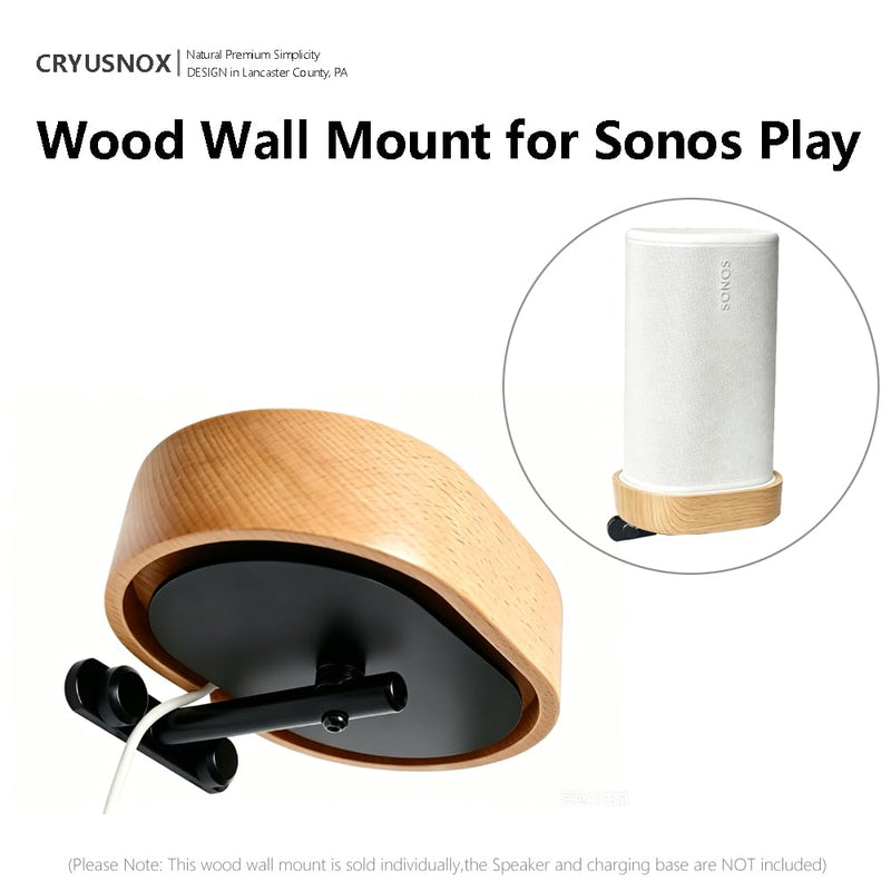 Real Wood Wall Mount for Sonos Play Portable Bluetooth Speaker Natural wood finish