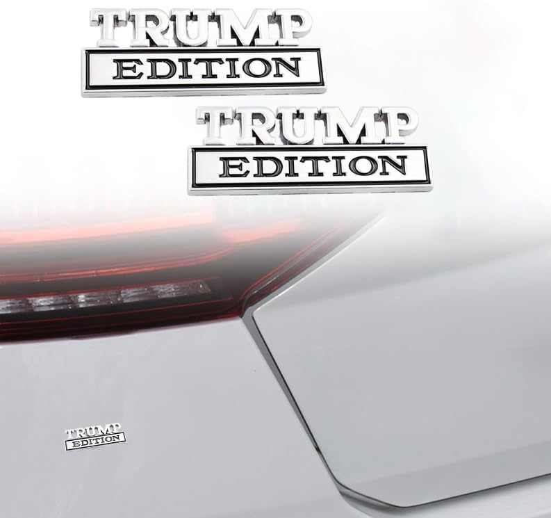 2 Pcs Trump Edition Emblem Car Metal Badge 3D Decal Sticker Fit for F150 F250 F350 Silverdo 1500 2500 Sierra GMC Chevy Car Truck SUV (Silver Black), CR2TP Trump 3.2'' x 1.85'' Silver Black