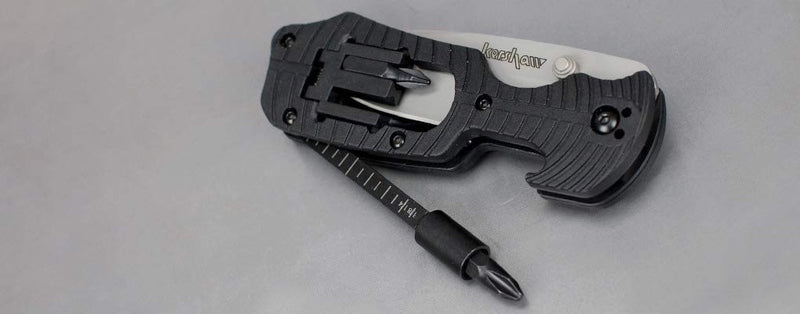 Kershaw Select Fire Multi-Function Pocket Knife, 4-piece Bit Set and Driver, 3.4" 8Cr13MoV Steel Blade, Manual Washer Folding EDC Pocketknife