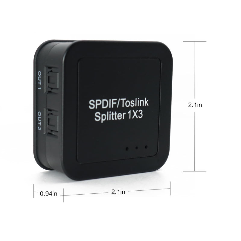 Digital Optical Audio Splitter 1x3, DOREWINAUD SPDIF/Toslink Optical Audio Splitter, Support Dolby Digital & DTS 5.1 for PS3, Xbox, Blue-Ray DVD, HDTV,TV Box, 1 Input 3 Output