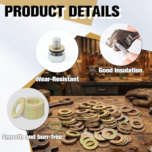100 Pcs 3/8 Inch Grade 8 Flat Washer Alloy Steel Yellow Zin 100