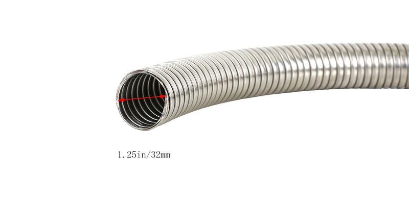 1.25" [1 1/4"]ID x 16.5" Length Universal stainless steel Exhaust Flex Pipe Flexible Exhaust Tubing 1.25'' x 16.5''