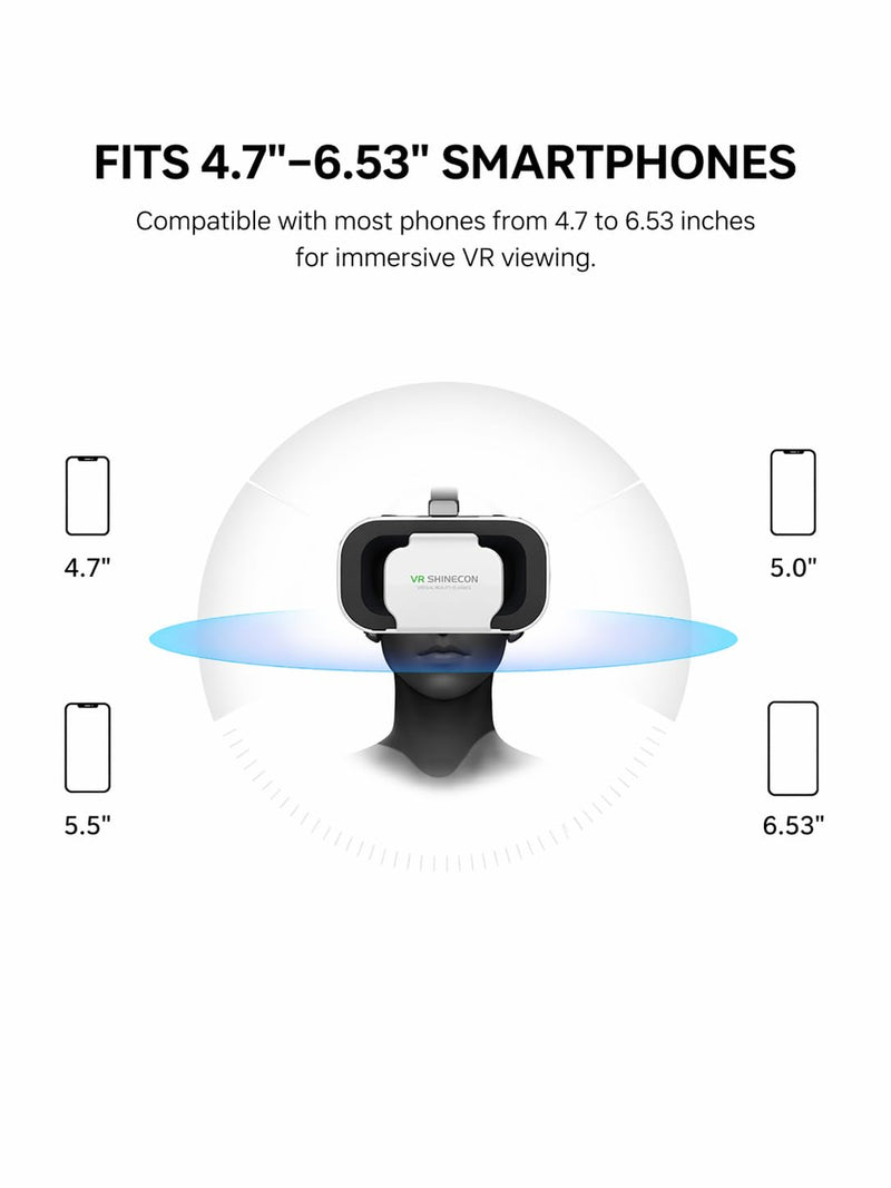 Virtual Reality Headset for 4.7-6.53 in Smartphones, Adjustable Focus and IPD, with Y1 Black Remote, White