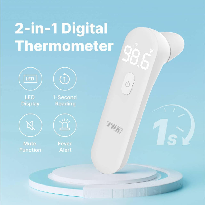 FDK Ear Thermometer for Adults and Kids, Digital Accurate Ear and Forehead Thermometer Medical Grade with Fever Alarm, 1 Second Fast Reading LED Clear Display Silent Mode