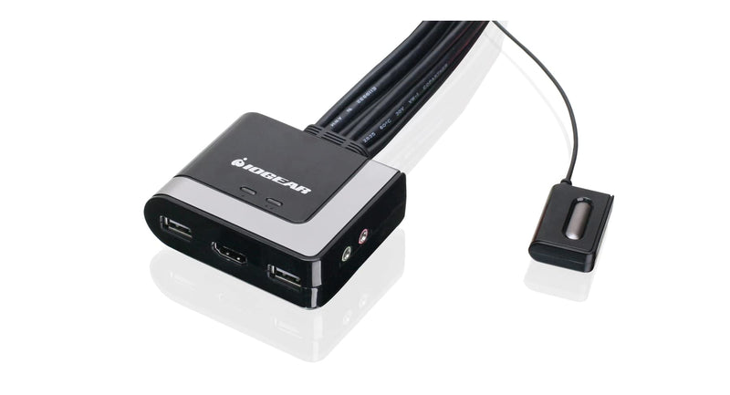 IOGEAR 2-Port USB HDMI Cabled KVM Switch - 1920 x 1200 60Hz - Hotkey or Remote Button Switch - 2.1 Stereo - USB 2.0 Mouse Port Can Be Used As USB Hub and USB Peripheral Sharing - Mac / Win - GCS62HU