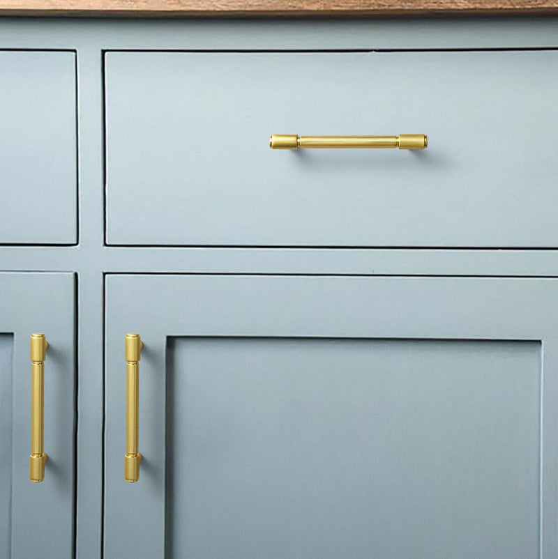 Goo-Ki 6 Pack Cabinet Pulls Brushed Brass Drawer Pulls Zinc Alloy Kitchen Cabinet Hardware - 3.78" c-c Modern Bar Cabinet Handles Solid Dresser Pulls 3.78"(96mm) Hole Center