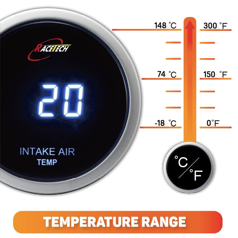 Motor Meter Racing 52mm 2-1/16" Digital Air Intake Intercooler Temperature Gauge °F Blue LED Racetech Single Intake Intercooler Temp