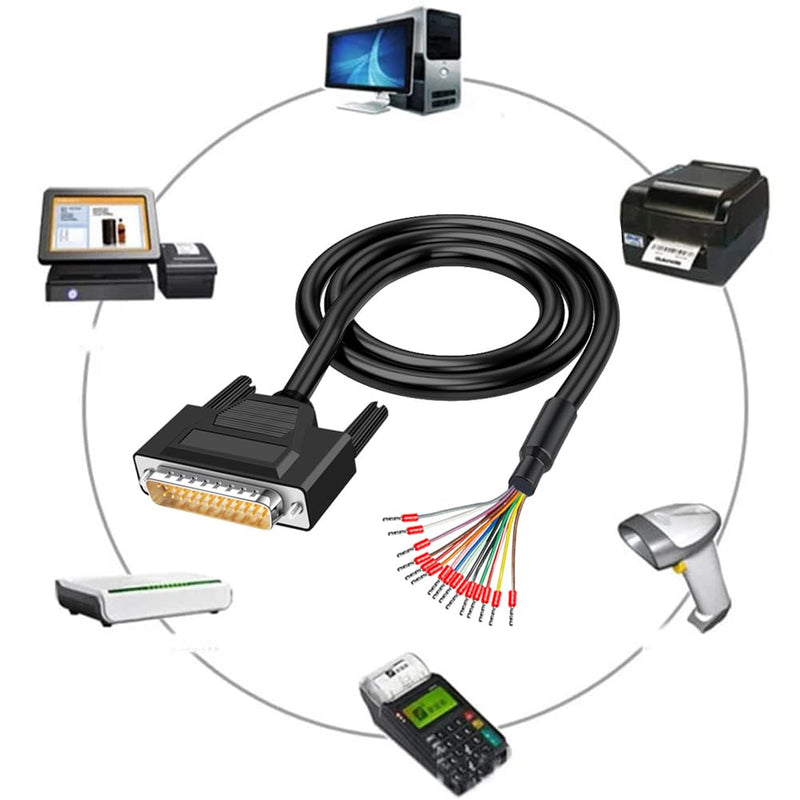 Willwewon 10Ft 3m 26AWG DB25 Male RS232 25 Pin Serial Extension Cable, RS232 D-SUB DB25 Serial to 25 Bare Wire Breakout Board Connector