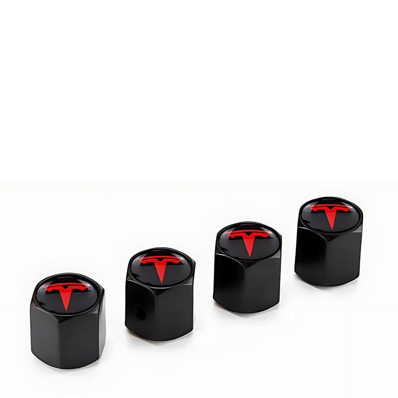 TACTILIAN Red Tire Valve Stem Caps for Tesla Model 3, S, X, Y | Leakproof Aluminum Tire Valve Caps with Rubber O-Rings Compatible with Tesla Car Accessories | Tire Valve Stem Covers Tire Caps 4 Pack Tire Valve Stem Caps 4 Pack Tesla Red