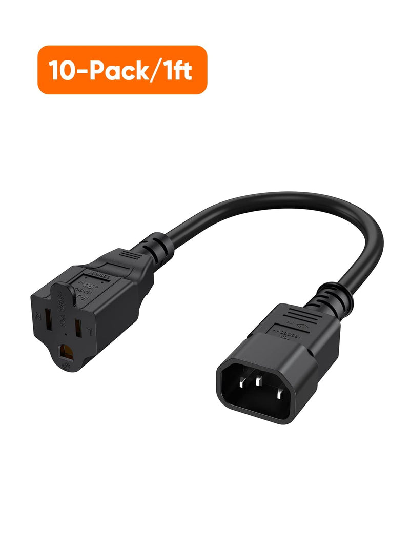 CableCreation [10-Pack] 1 Foot 18AWG Standard Computer Power Adapter Cord NEMA 5-15R Receptacle to IEC320 C14, 0.3M/Black 1ft [10 Pack]