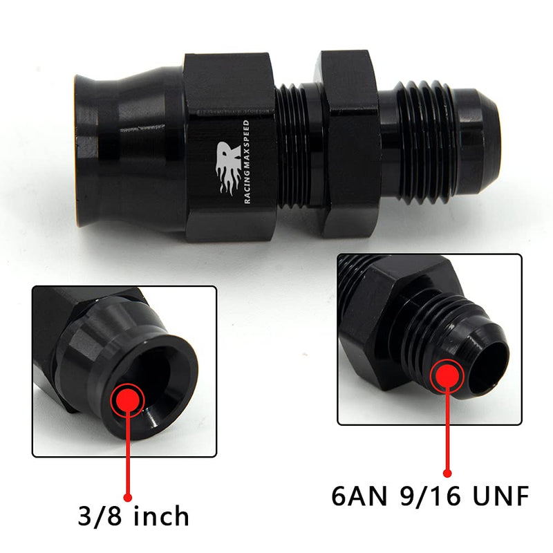 6AN Male Flare to 3/8" Fuel Hardline Tube Fitting Adapter Connector Aluminum Alloy Black Anodized 2Pcs 6AN to 3/8-2pcs