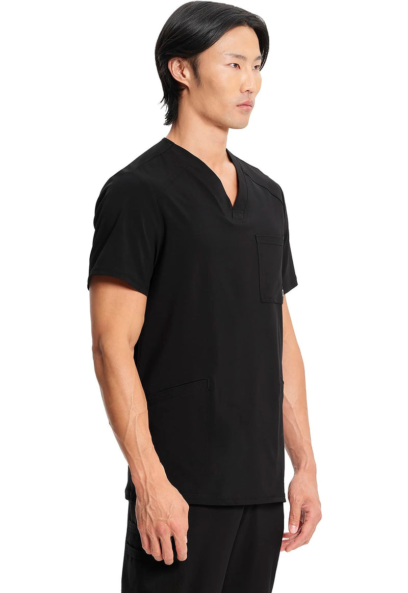 Cherokee Infinity Mens V-Neck Scrub Top Modern Fit, 3 Pockets, Rib-Knit Back Panels, Moisture-Wicking 360° Stretch – CK900A Large Black