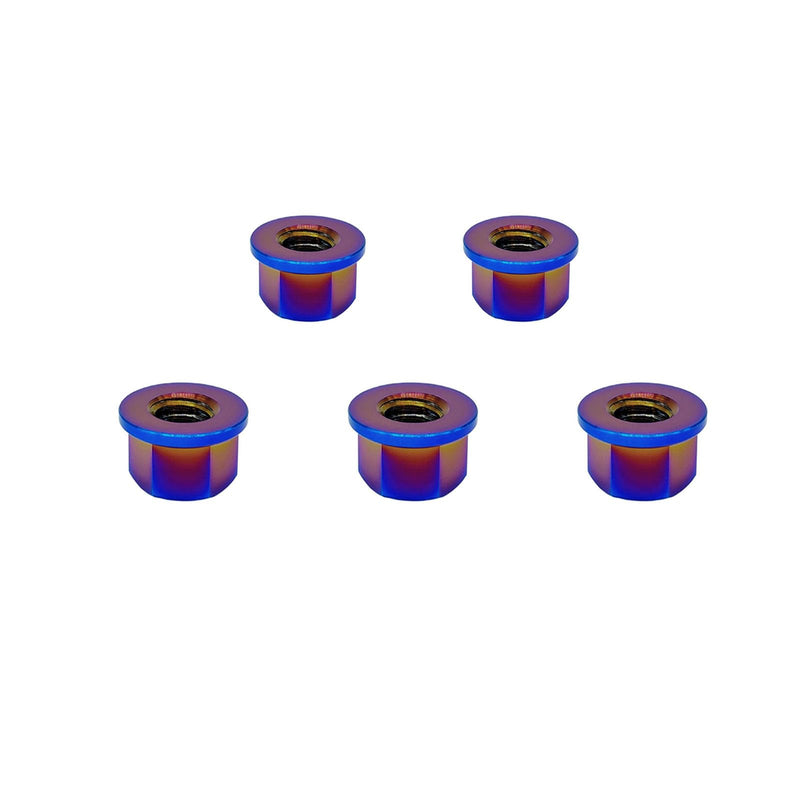 RISON Titanium Nut Titanium Flange Nut M10x1.25mm Titanium Sprocket Nut Burnt Blue 6AL4V Titanium Flange Nut for Motorcycle 5PCS