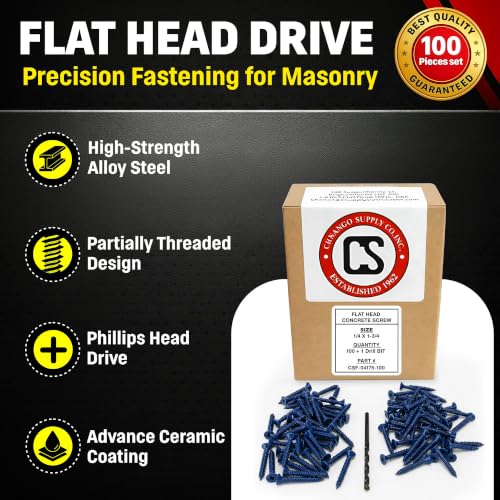 Chenango Supply 1/4 x 1-3/4" Flat Head Concrete Screw Anchors