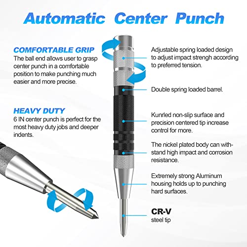 Glieskir 2-Pack Automatic Center Punch, 6-Inch Heavy Duty Steel Tool 6INCH