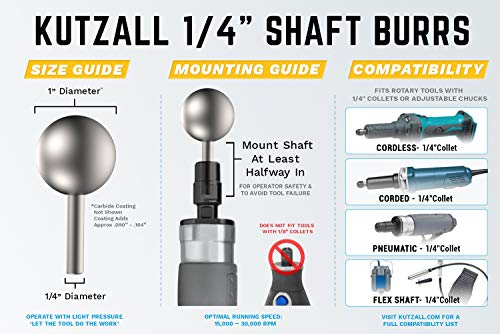 Kutzall Extreme Sphere Rotary Burr 1⁄4" Shaft, Very Coarse - Wood Carving Bit for Bosch, DeWalt, Milwaukee Tools. Abrasive Tungsten Carbide, 1" (25.4mm) Head Diameter, SX-1C Extreme - Very Coarse Head Diameter: 1", Head Length: 1"