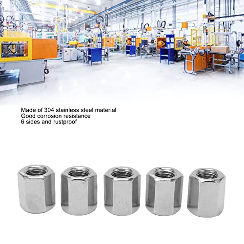 Tissting Hex Coupling Nut M16 x 2, 24mm OD, 30mm Length, 304 Stainless Steel - 5 Pcs Hex Rod Nuts for Threaded Bar Connection, Indoor & Outdoor Use M16x2x30MM