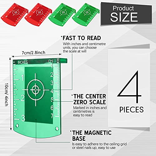 4 Pcs Laser Target Cards with Stand, Magnetic for Green Red Laser Level