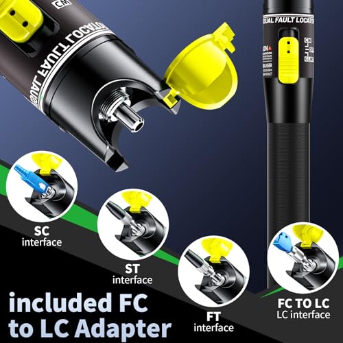 Visual Fault Locator 100KM - VFL Fiber Optic Tester Kit Include Single Mode 9/125um FC Male to LC Female Adapter, Fiber Optic Lights for Network Cable (Battery not Included) 100km-Battery Not Included