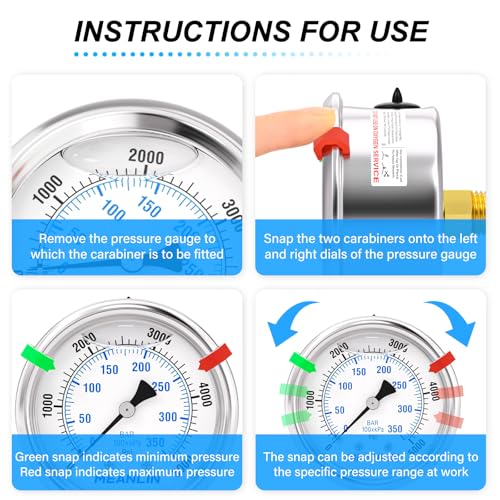 MEANLIN MEASURE 0~5000Psi Liquid Filled Pressure Gauge Stainless Steel 1/4" NPT 2" FACE DIAL for WOG Water Oil Air Center Back Mount, with Hex Bushing and 2PCS Snaps 0-5000Psi