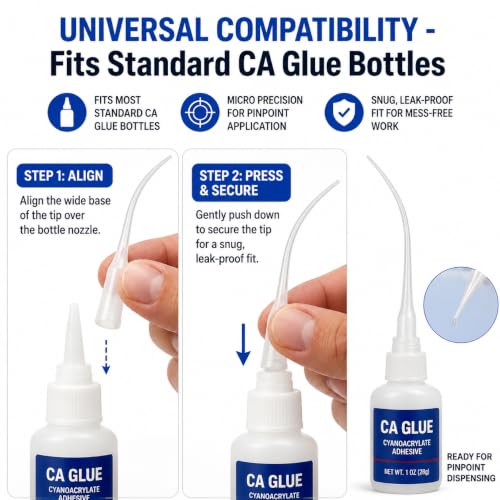220Pcs Micro CA Glue Tips, Precision Glue Applicator Tips with Anti-Clogging Design & Extended Length for Super Glue Bottles, DIY Crafts, Model Building, Guitar Repair