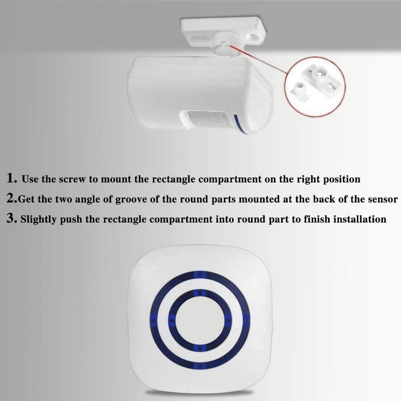 Wireless Driveway Alarm Door Chimes, Business Smart Infrared Visitor Doorbell Chime, Indoor Home Security System with 1 Plug-in Receiver and 2 PIR Motion Sensor Detectors Weatherproof(White)