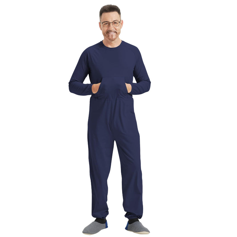 Anti Strip Clothing Adaptive Jumpsuit with Easy Access Back Zipper Pajamas for Elderly & Dementia Patients Navy Blue X-Large