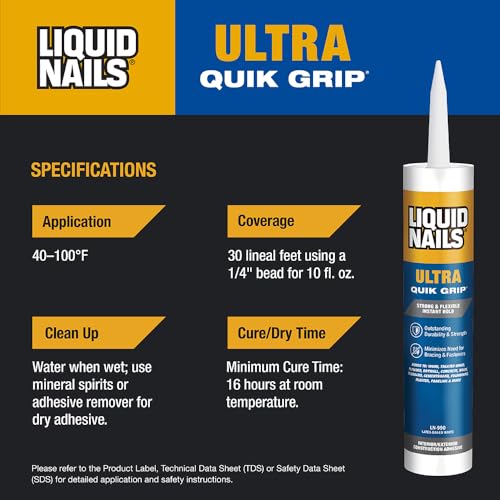 Liquid Nails Ultra Quik Grip 10 oz. White Interior and Exterior Construction Adhesive Ultra Quick Grip 10 fl oz