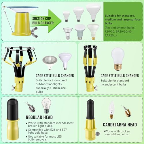 Dreyoo 4 Pcs Light Bulb Changer Set, Suction Cup & Cage Changer, Yellow