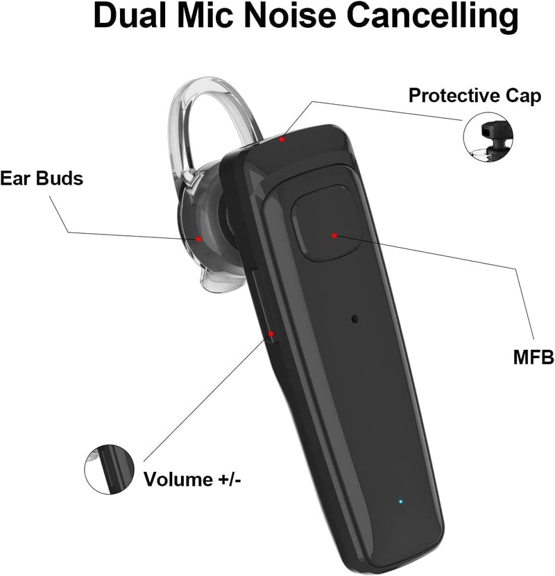 ADADPU Bluetooth Headset - V5.0 Wireless Handsfree Earpiece Built-in Dual Mic Noise Cancelling, 10 Days Standby 16Hrs HD Talktime Ultralight Headset for iPhone Android Samsung Laptop(Black) Black