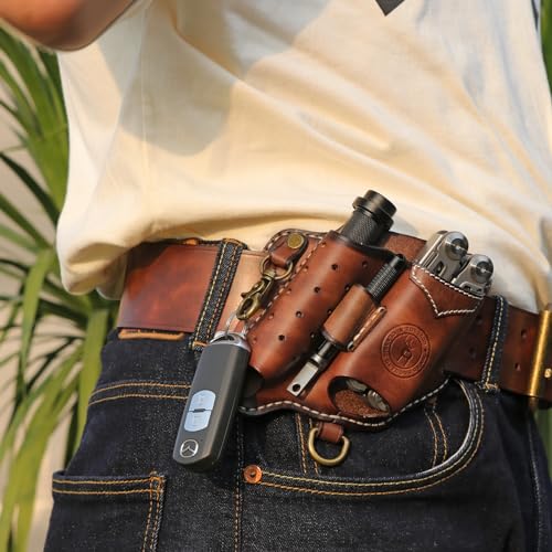 Leather Multitool Sheath for Belt Compact EDC Pouch Pocket 5 in 1 Organizer