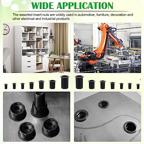 Keadic 180Pcs Carbon Steel Threaded Rivet Nuts Assortment Set M3 M4 M5 M6 M8 M10 M12 Rivnut, Zinc-Plated Black Knurled Flat Head Threaded Insert Nut for Furniture Mechanical Fasteners Metric Rivnut Assortment Set-180pcs