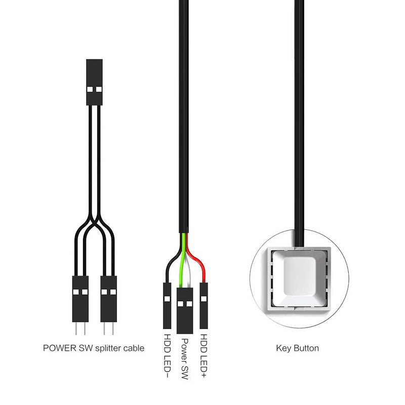 DKE Power Supply Control Adapter Cable 2M External PC Power Button ATX Desktop Computer Case Motherboard Switch On Off Power SW Cables White