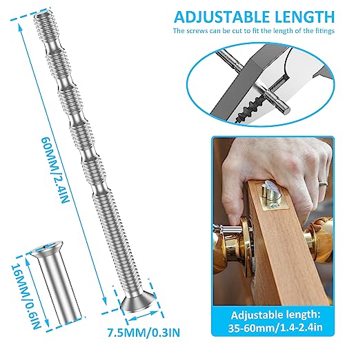 50Set Door Handle Screw Universal M4 Door Handle Bolt Carbon Steel Connecting Screws and Sleeves Male to Female M4×16 Cross Sleeve ×60 Bolts for 35-60mm Thick Doors