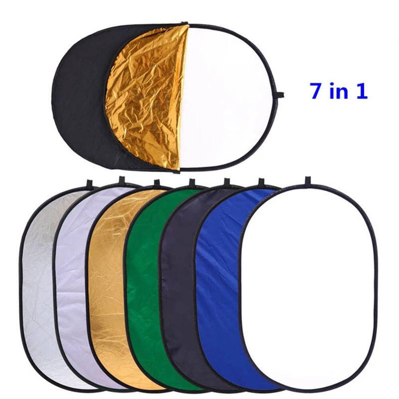REFLEX CAMERA 7-in-1 Photography Reflector (Rectangular)– Translucent/Silver/Gold/White/Black/Blue/Green – Light Diffuser & Chroma Key Background Kit with Carrying Case (90x120cm/35x47) 90x120cm/35x47in