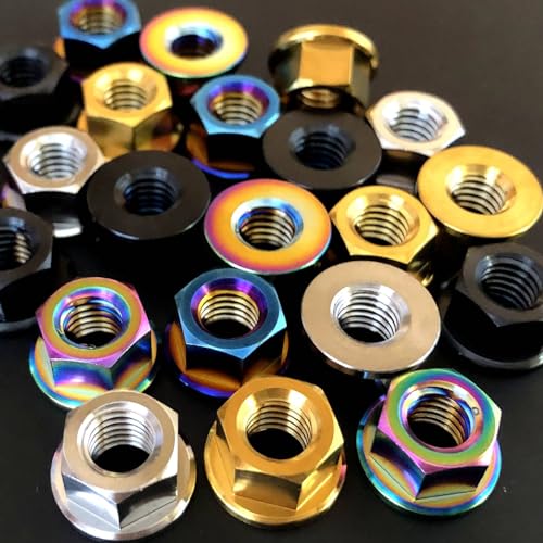 RISON Titanium M8x1.25mm Titanium Sprocket Nut Black 5PCS Flange Nut