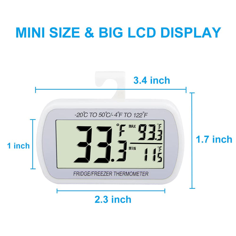 Waterproof Refrigerator Fridge Thermometer, Digital Freezer Room Thermometer, Max/Min Record Function Large LCD Screen and Magnetic Back for Kitchen, Home, Restaurants (4 Pack) 4
